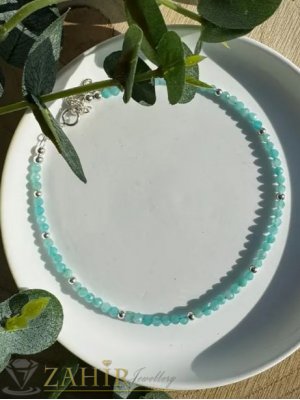 Мега яка гривна за ръка или глезен от естествен амазонит 3мм топче и стоманени закопчалка и удължител - GA3001